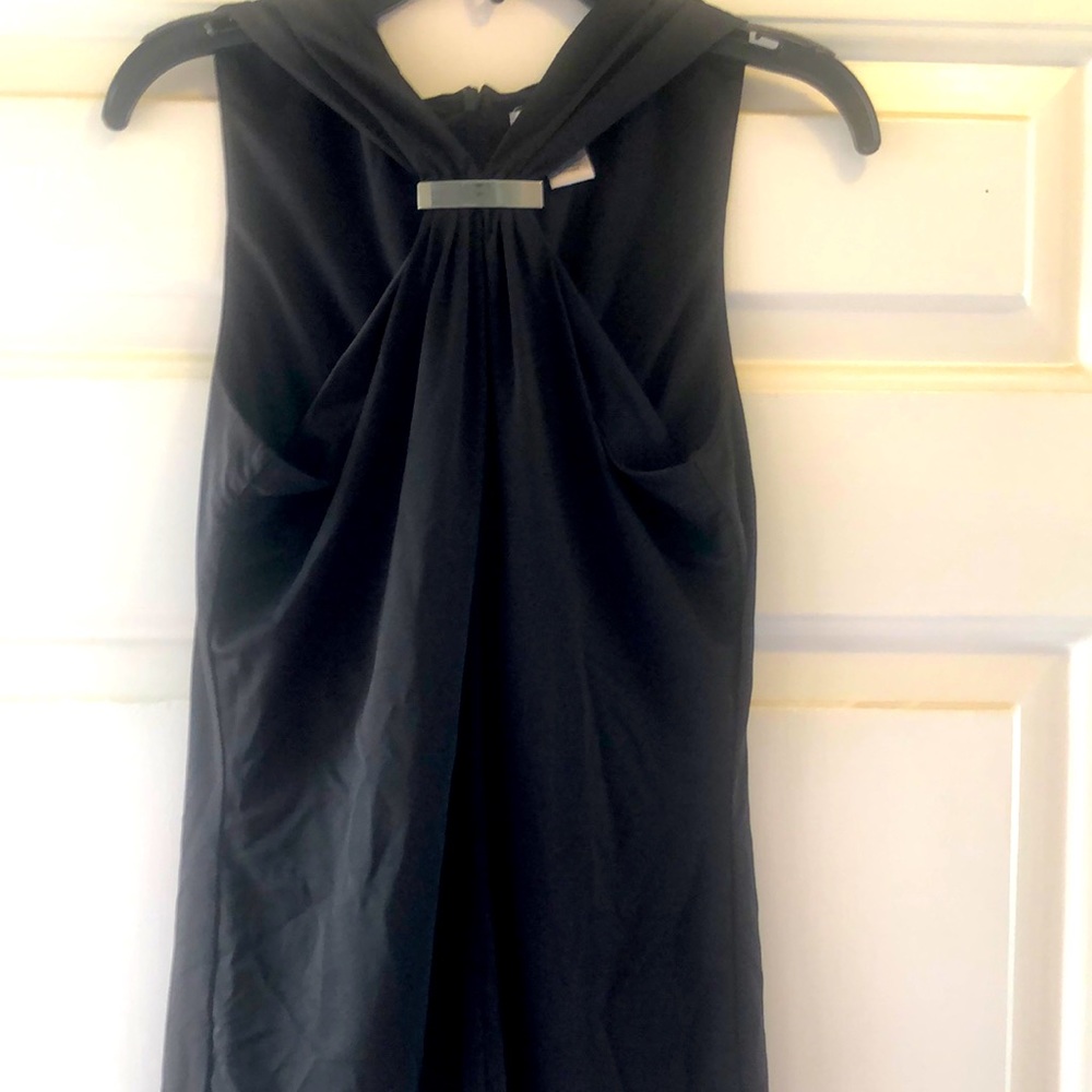 Like New! Perfect black top with Silver gathering in front, by Cache! Size XS!